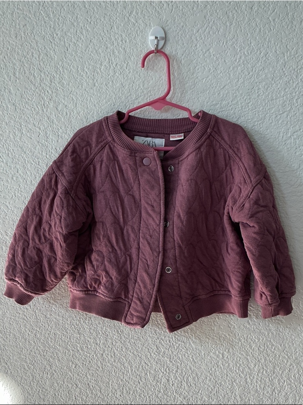 Zara Girl’s Dusty Mauve Quilted Snap Jacket Size 3Y